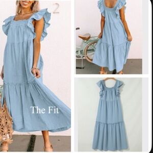 Light Blue Ruffle Maxi Dress | Size Small
